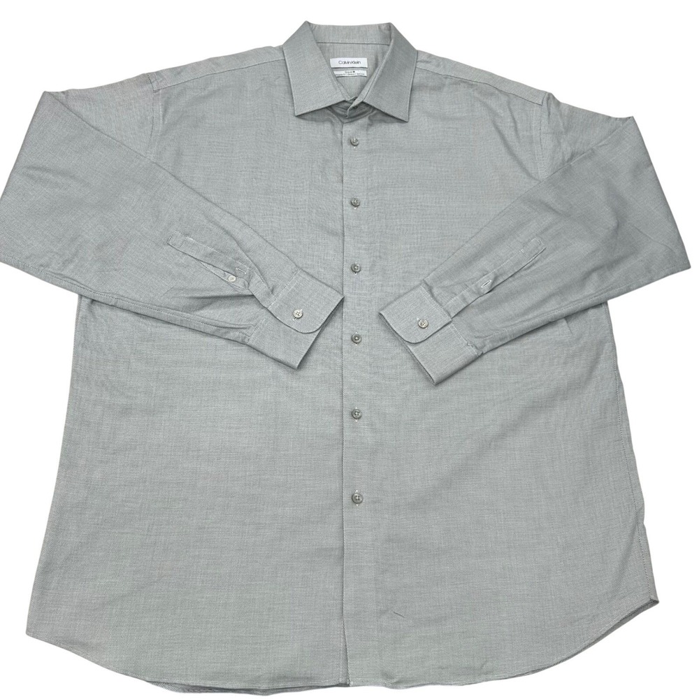 Calvin Klein Steel+ Regular Fit Shirt Mens 2XL Gray Button Down Stretch Preppy - Picture 2 of 5